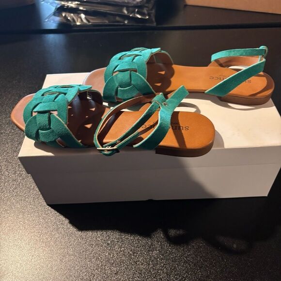 Sundance Cosmos Suede Sandals size 37/6 Turquoise NEW in box - Picture 7 of 14